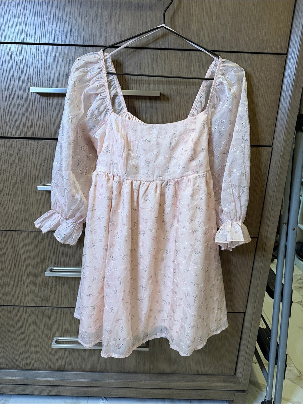 Thirty Thirty Light Pink Baby Doll Dress w/ Square Neck and Puff Sleeves